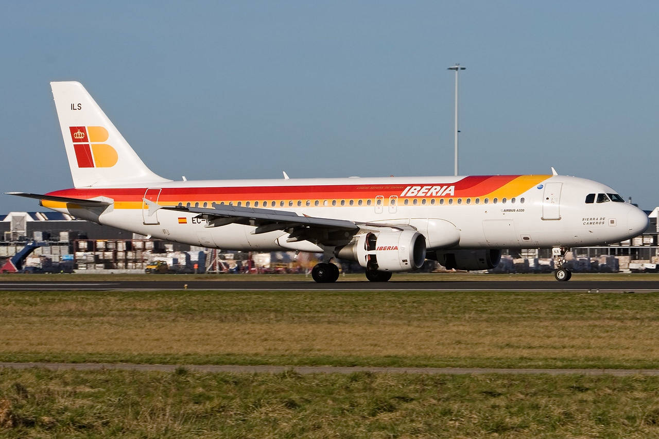 Iberia Airlines Airplane On Grassland Background