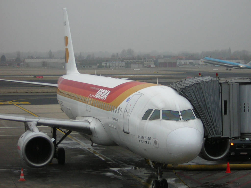 Iberia Airlines Airplane Parked With Airport Equipment