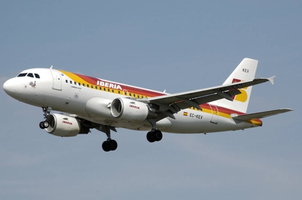 Iberia Airlines Airplane Red And Yellow Mural Background