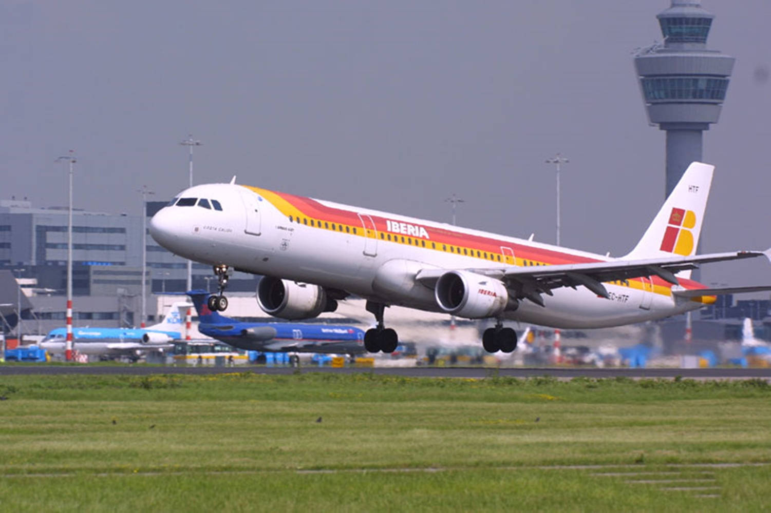 Iberia Airlines Airplane Takeoff On Busy Airport