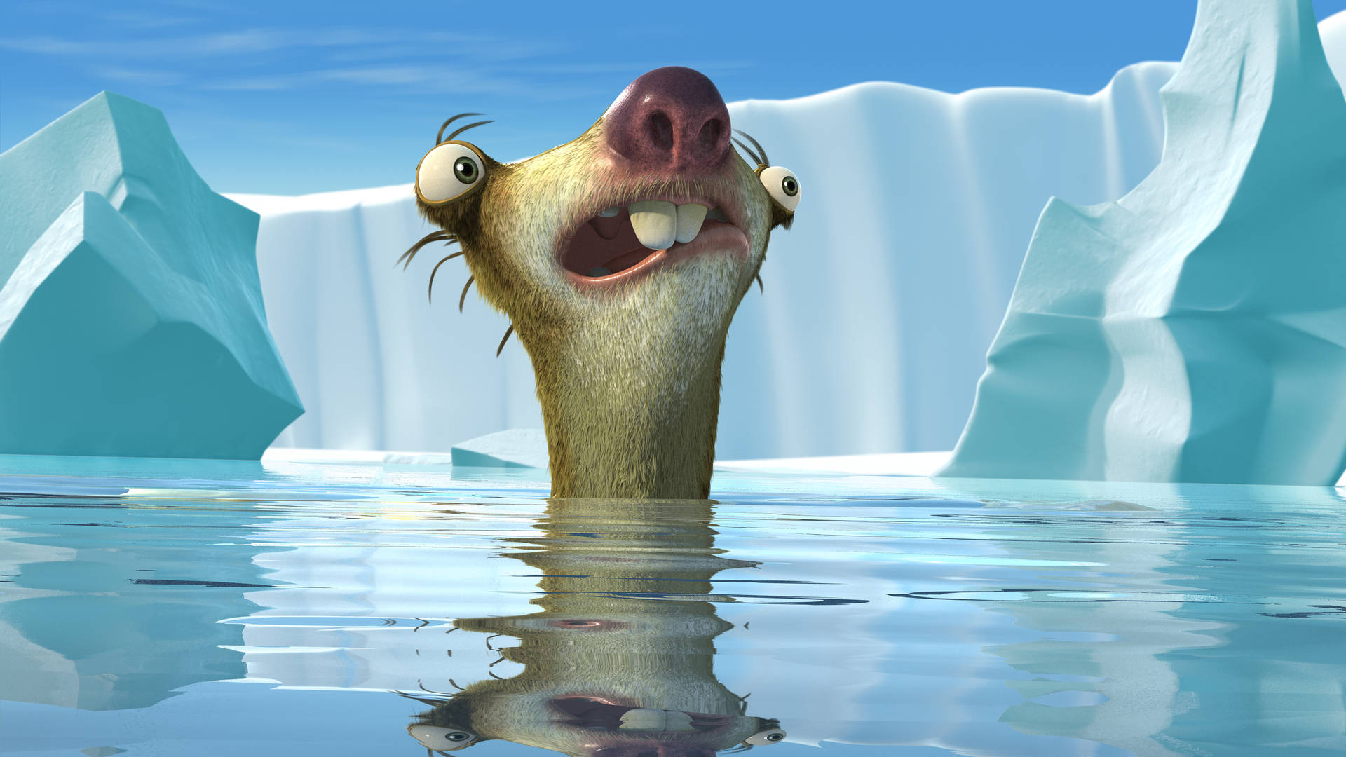 Ice Age Stuck On The Icy Water Background