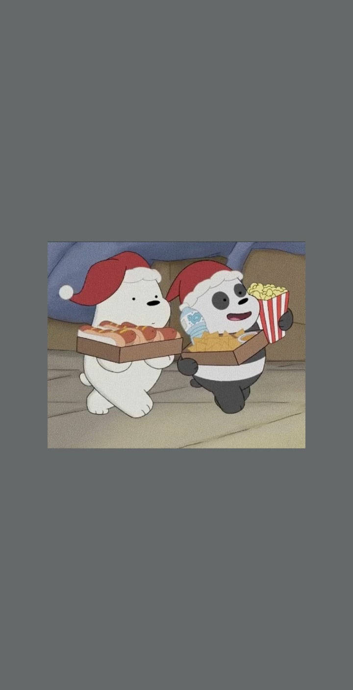 Ice Bear And Panda Christmas Hat Movie Snacks Background