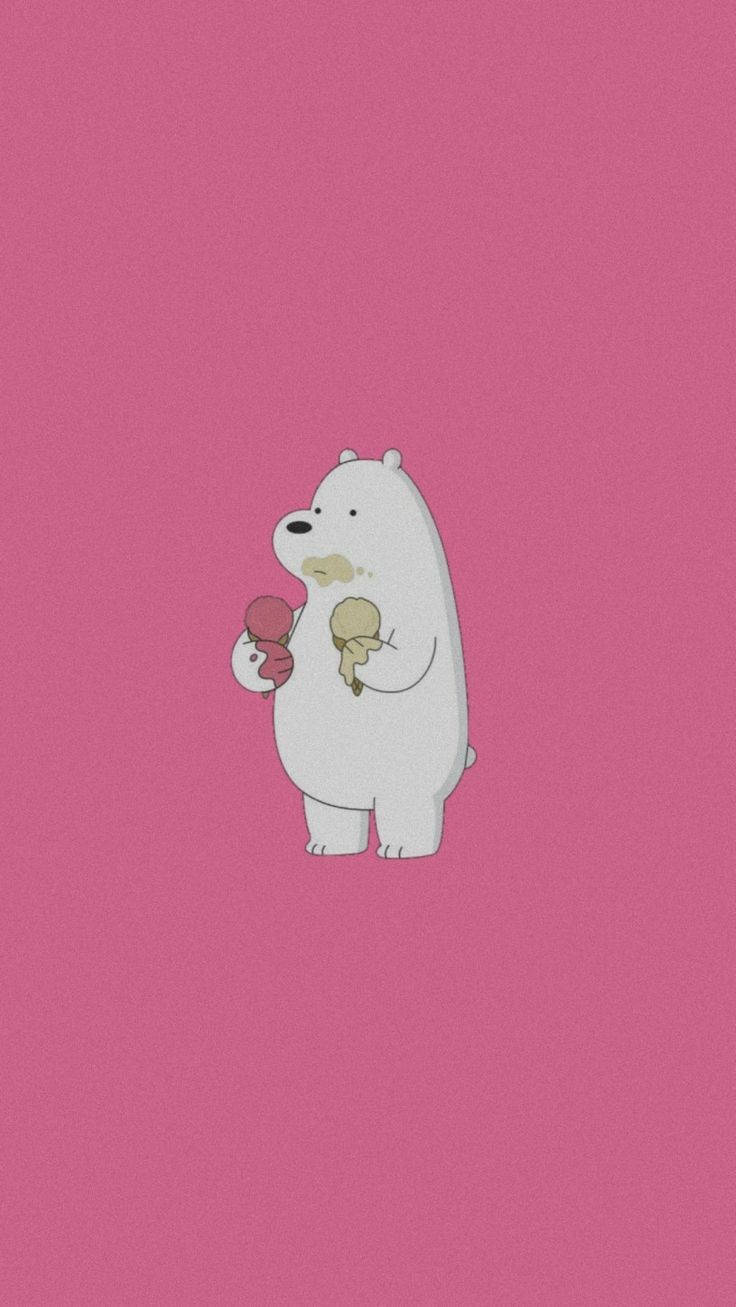 Ice Bear Cartoon Smeared With Ice Cream Background
