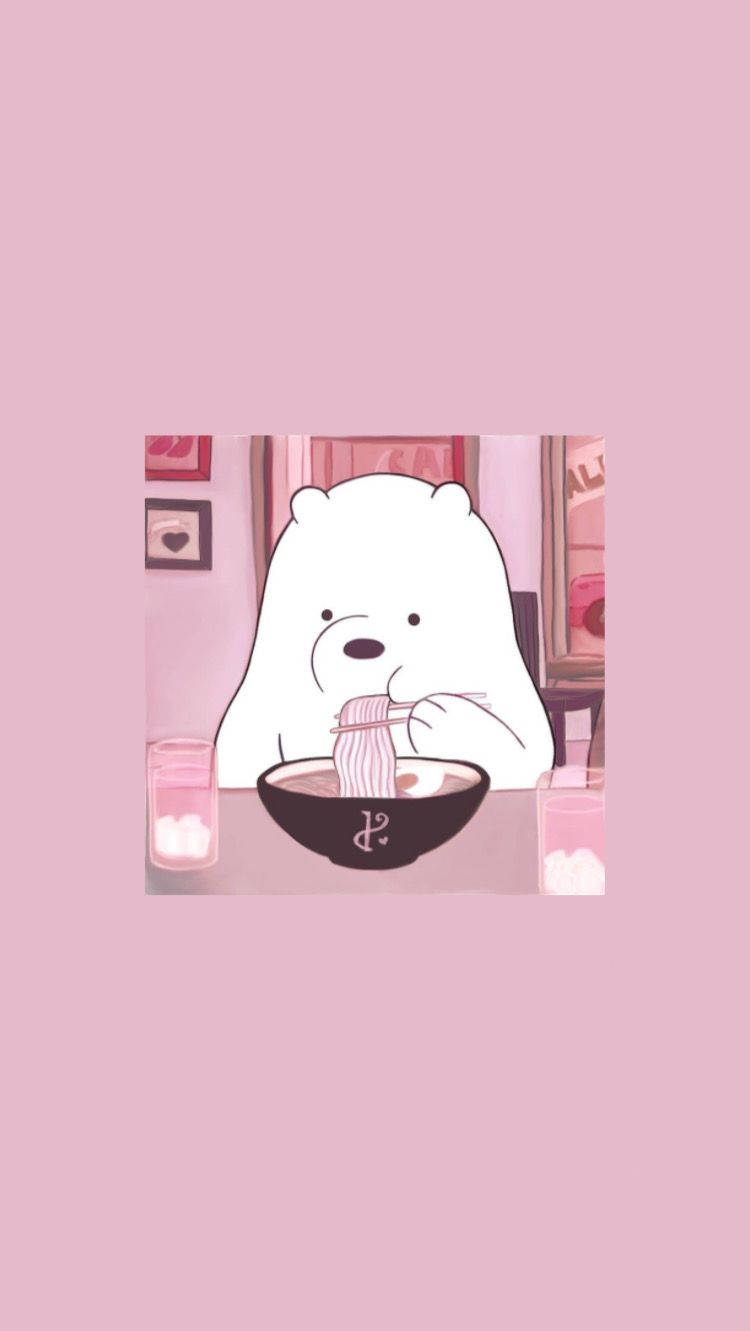 Ice Bear Eating Ramen Pink Aesthetic