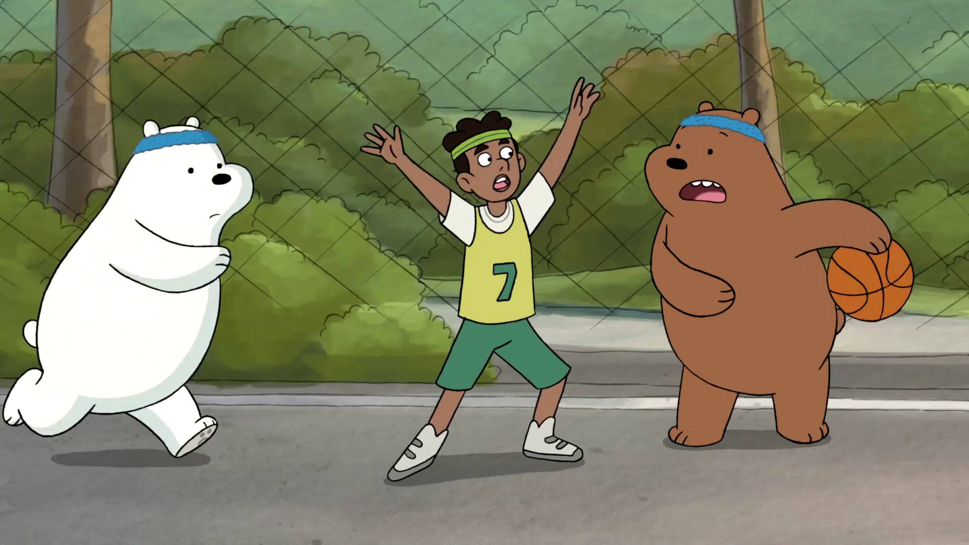 Ice Bear Grizzly We Bare Bears Playing Basketball Background
