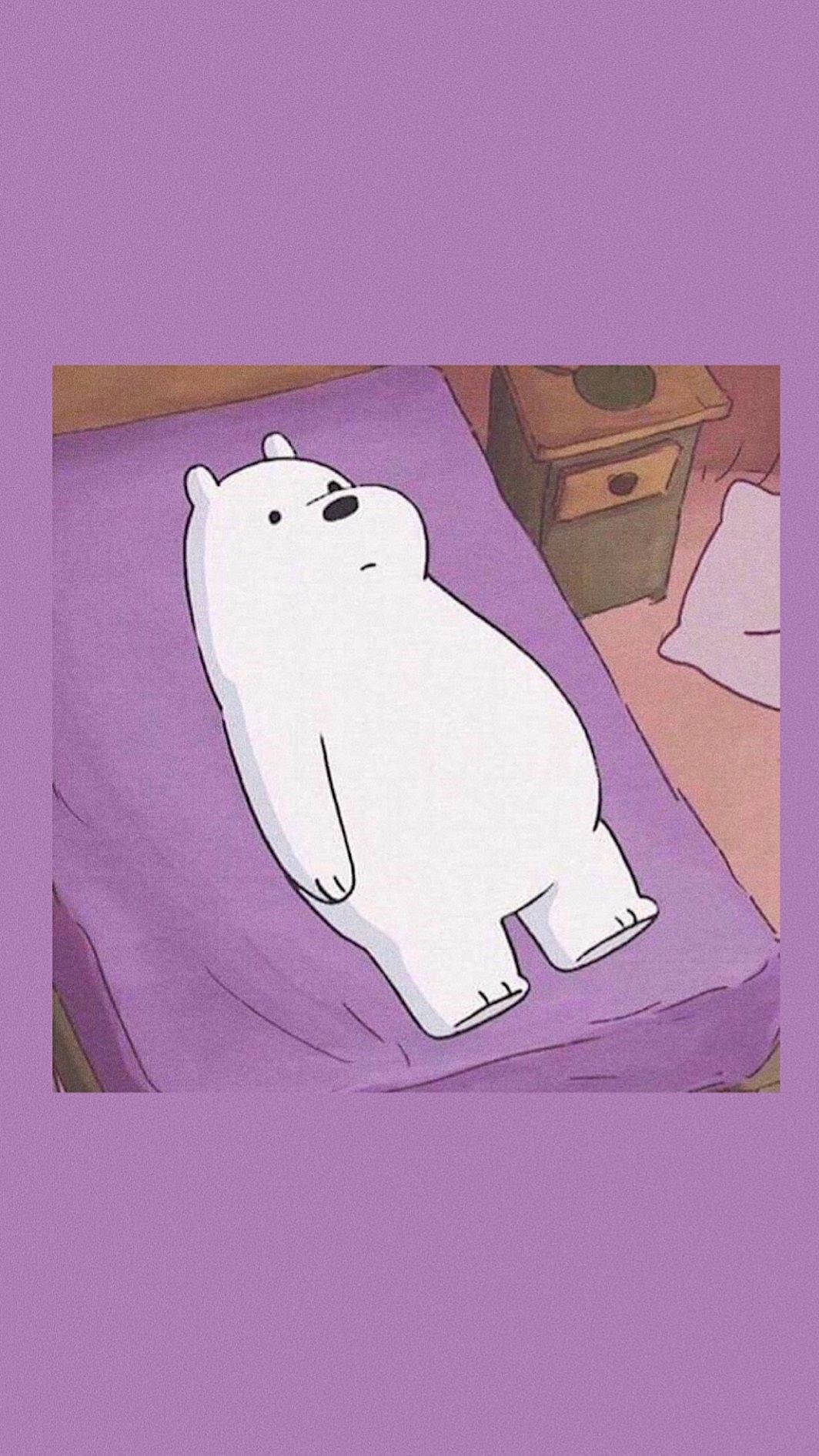 Ice Bear Lying On Bed Purple Aesthetic