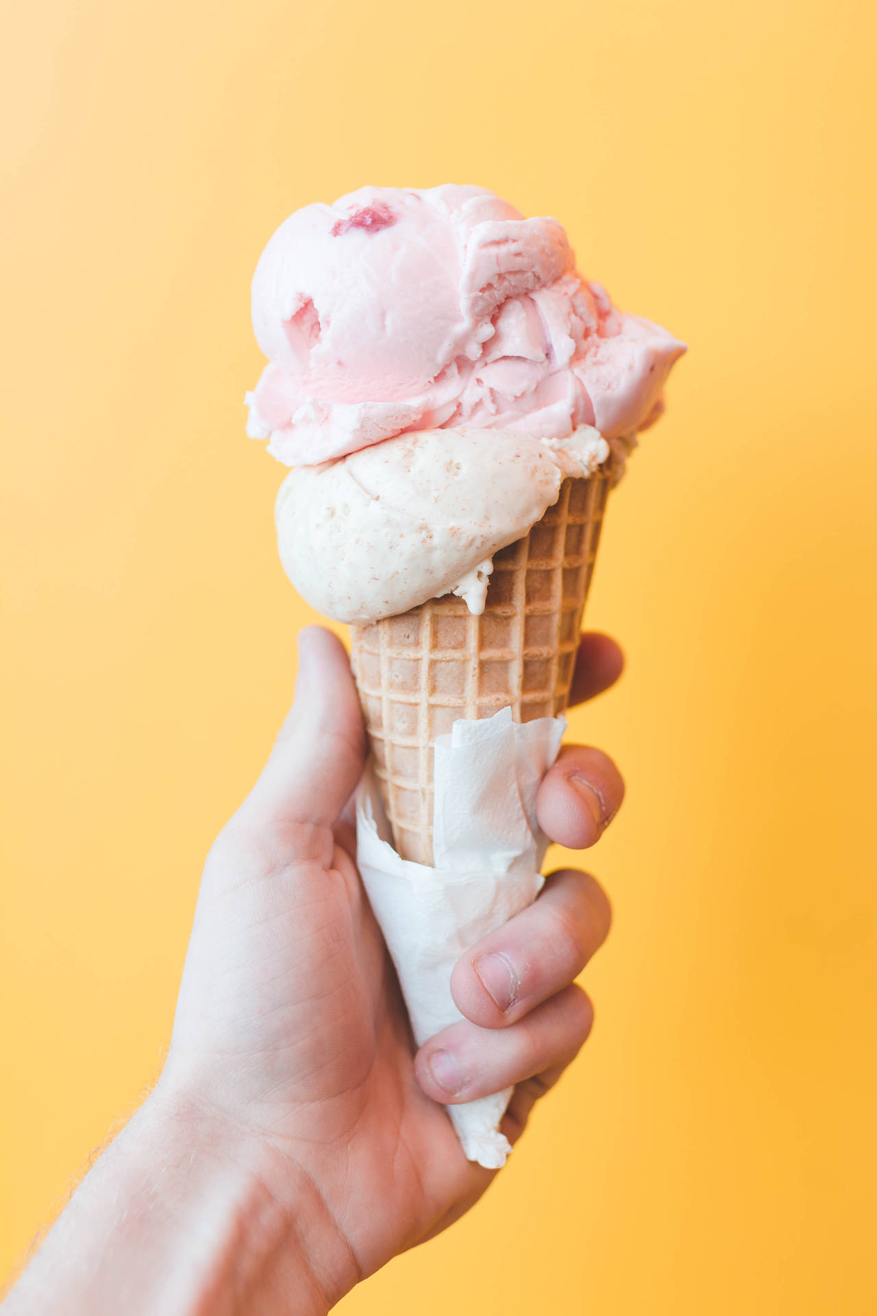 Ice Cream In Yellow Vintage Aesthetic Wall Background