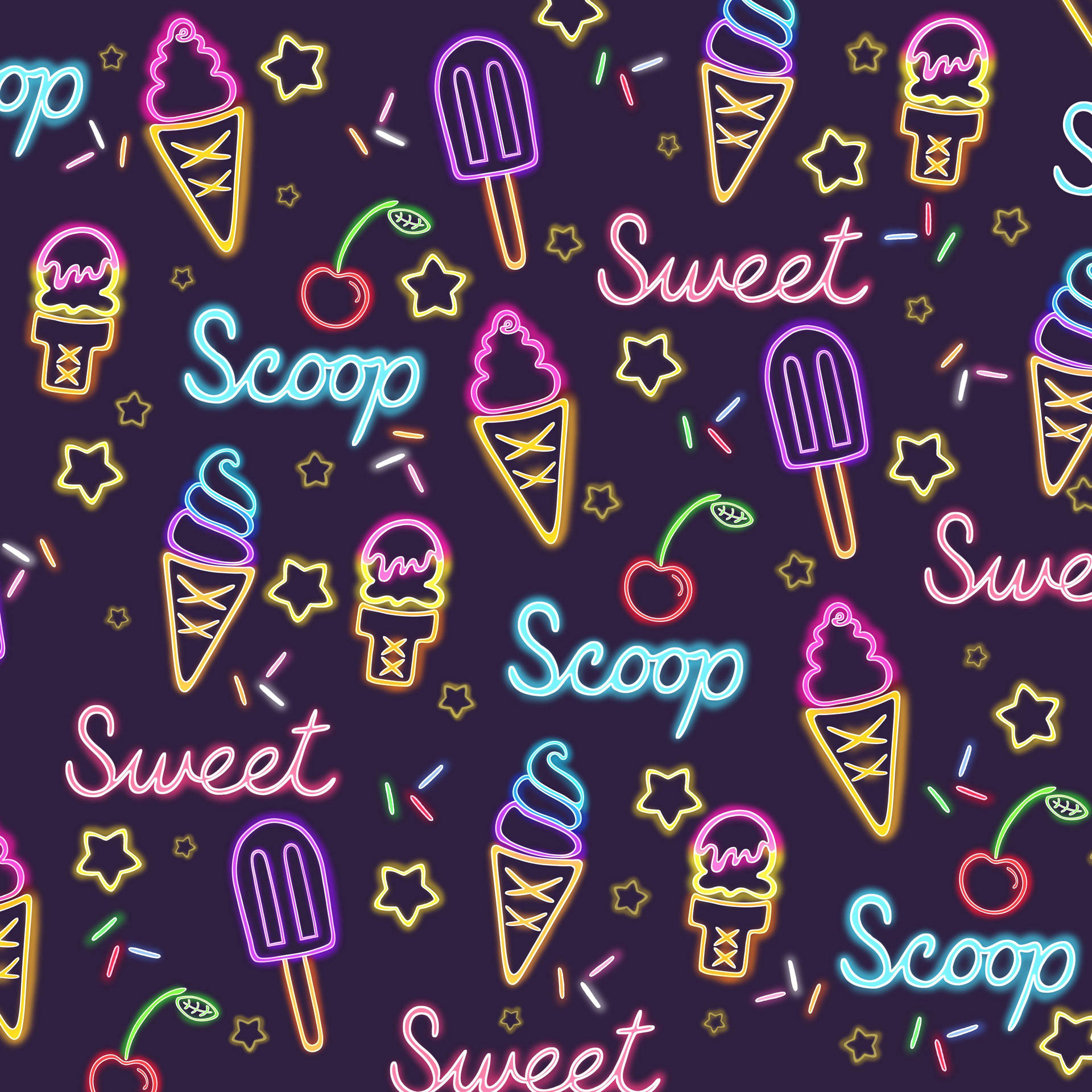 Ice Cream Neon Illustration Background