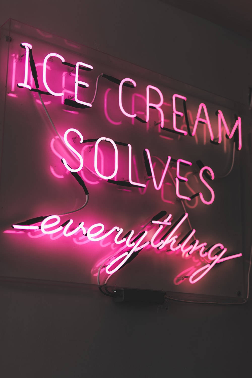 Ice Cream Solves Everything Neon Pink Sign Background