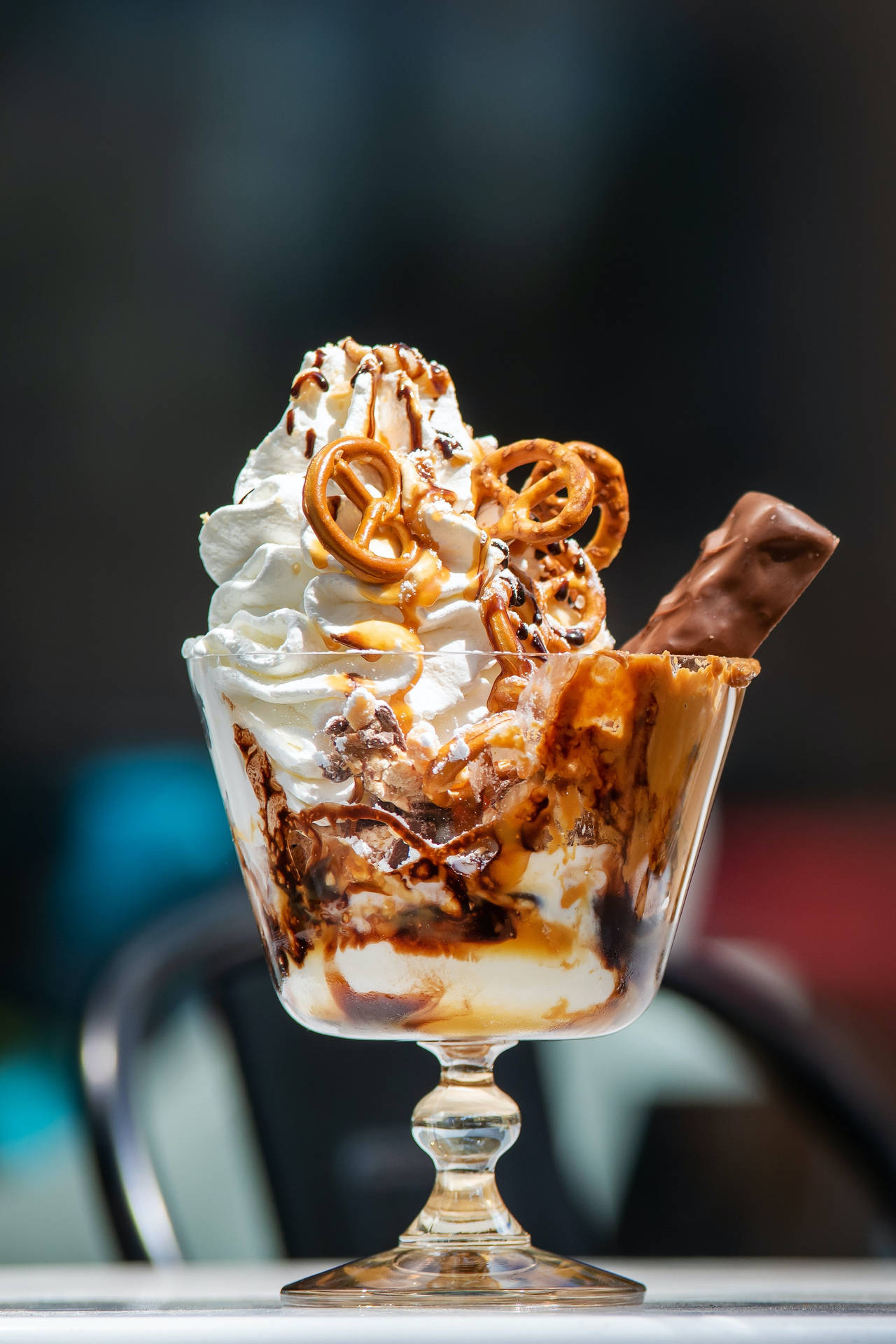 Ice Cream Topped With Pretzels