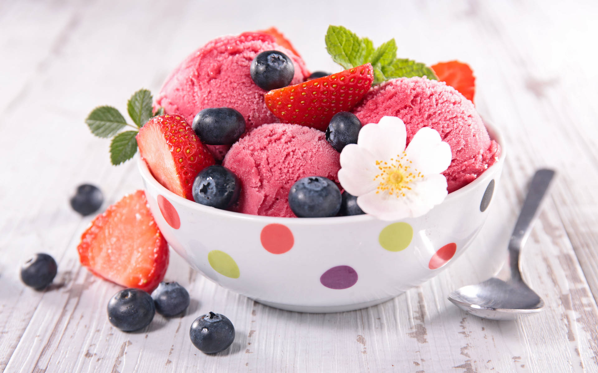 Ice Cream With Berries Background