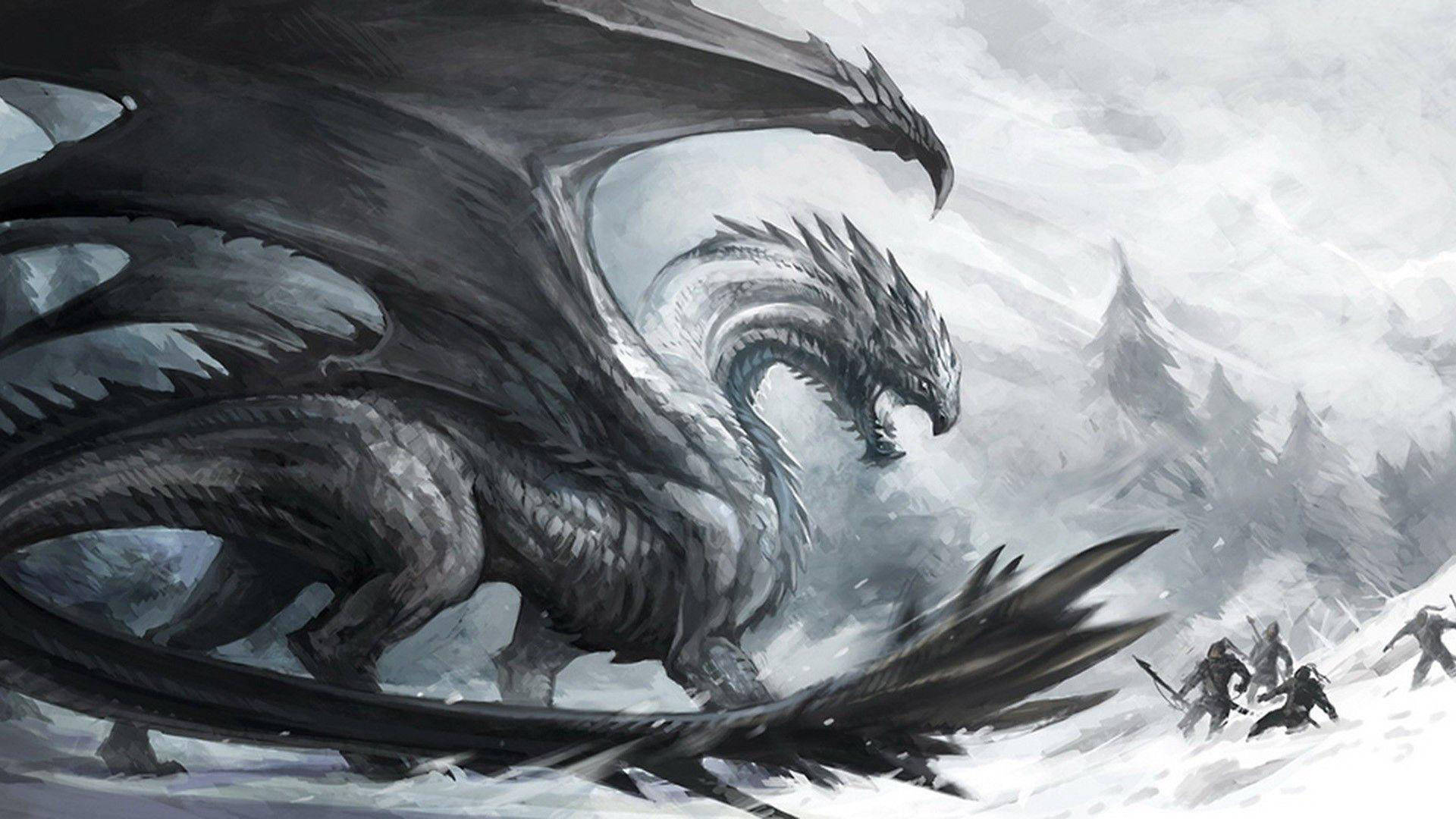 Ice Dragon Against Soldiers Background