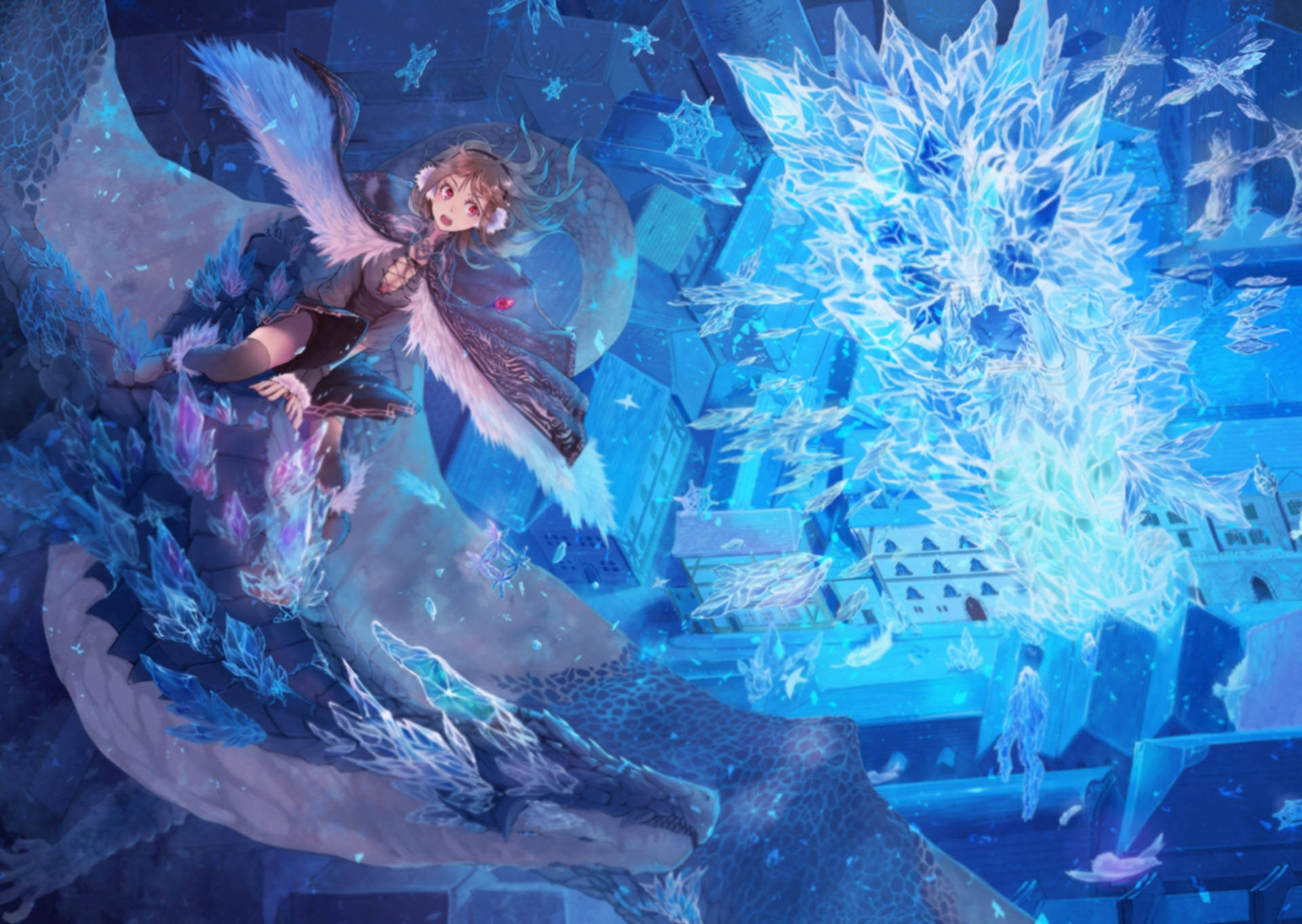 Ice Dragon And Anime Girl Background