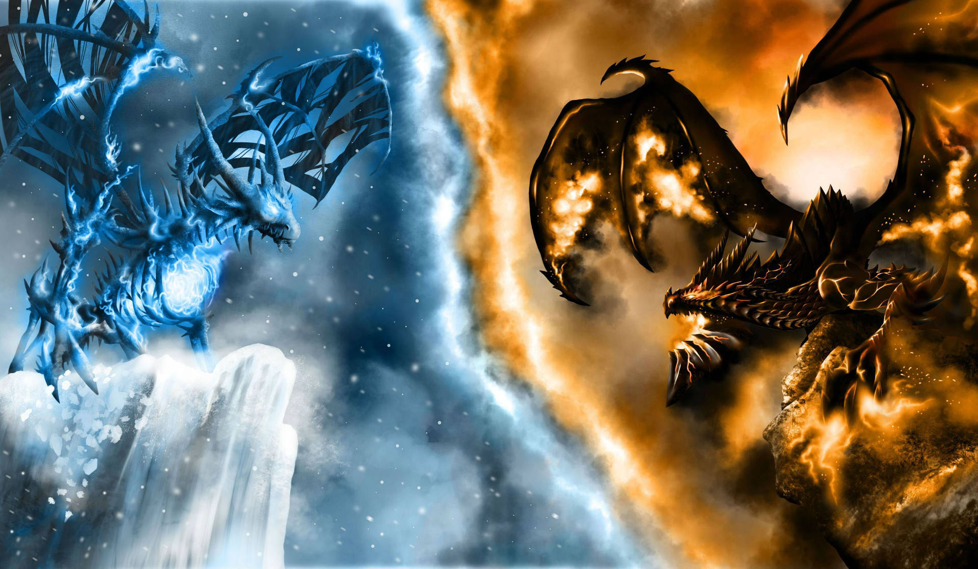 Ice Dragon Versus Fire Dragon Background