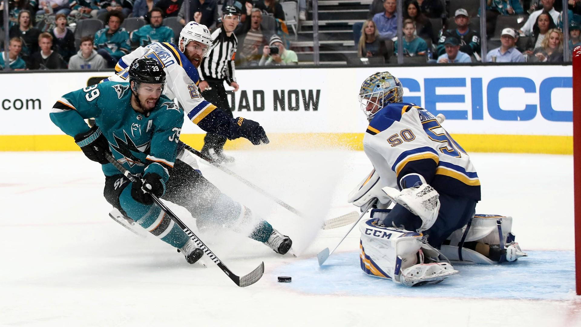 Ice Hockey Player Logan Couture Goal Against St. Louis Blues