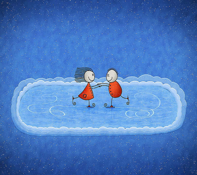 Ice Skating Couple Cartoon Background