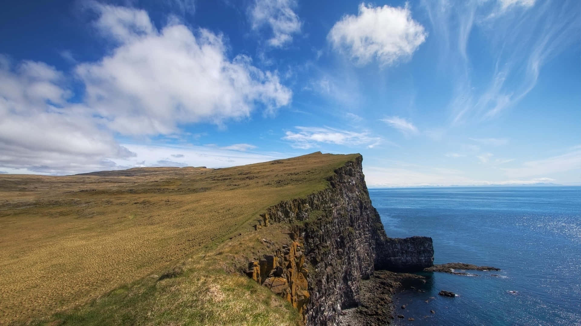 Iceland Green Lush Cliff Ocean Landscape View