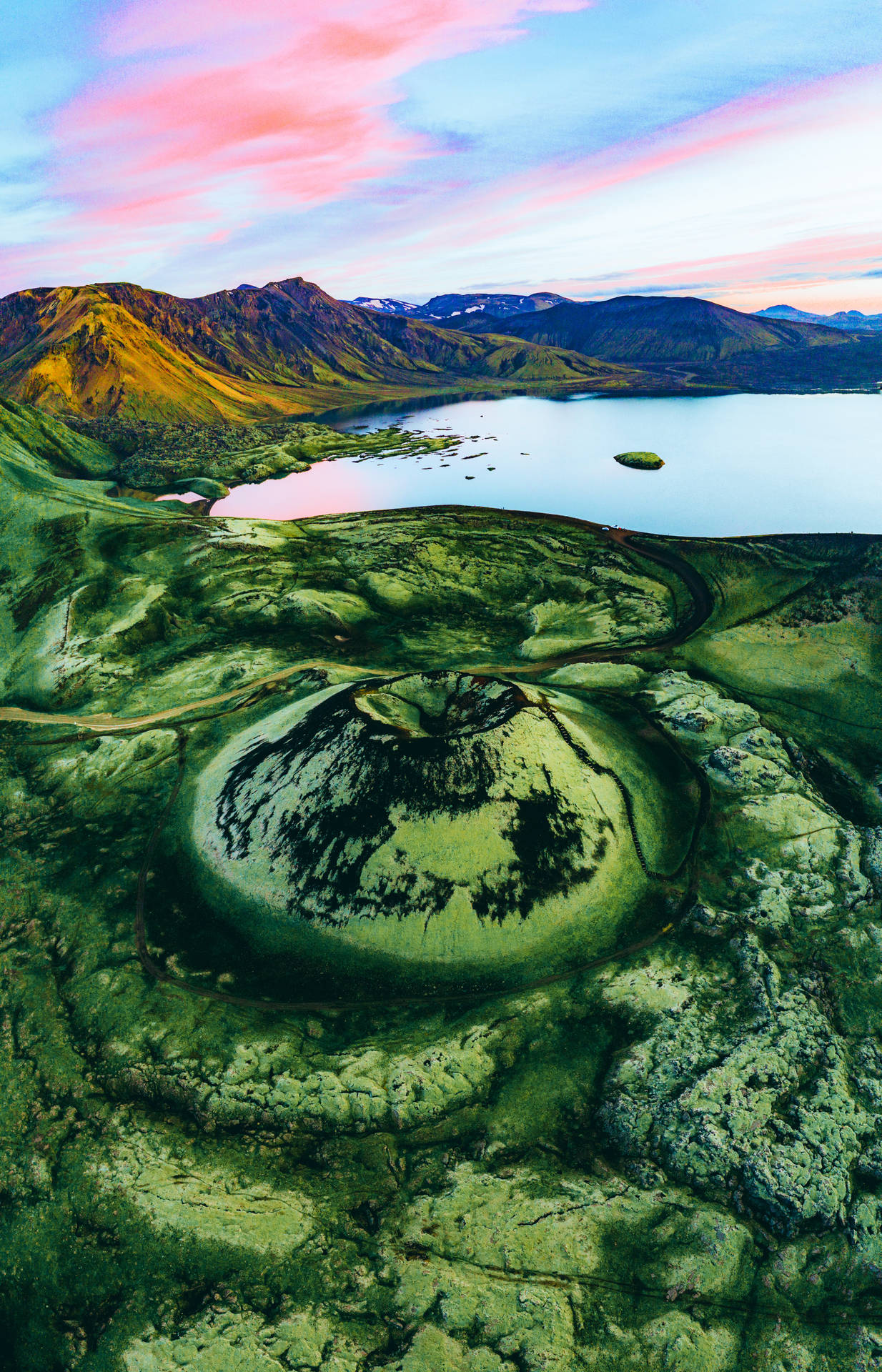 Iceland Green Volcano Background