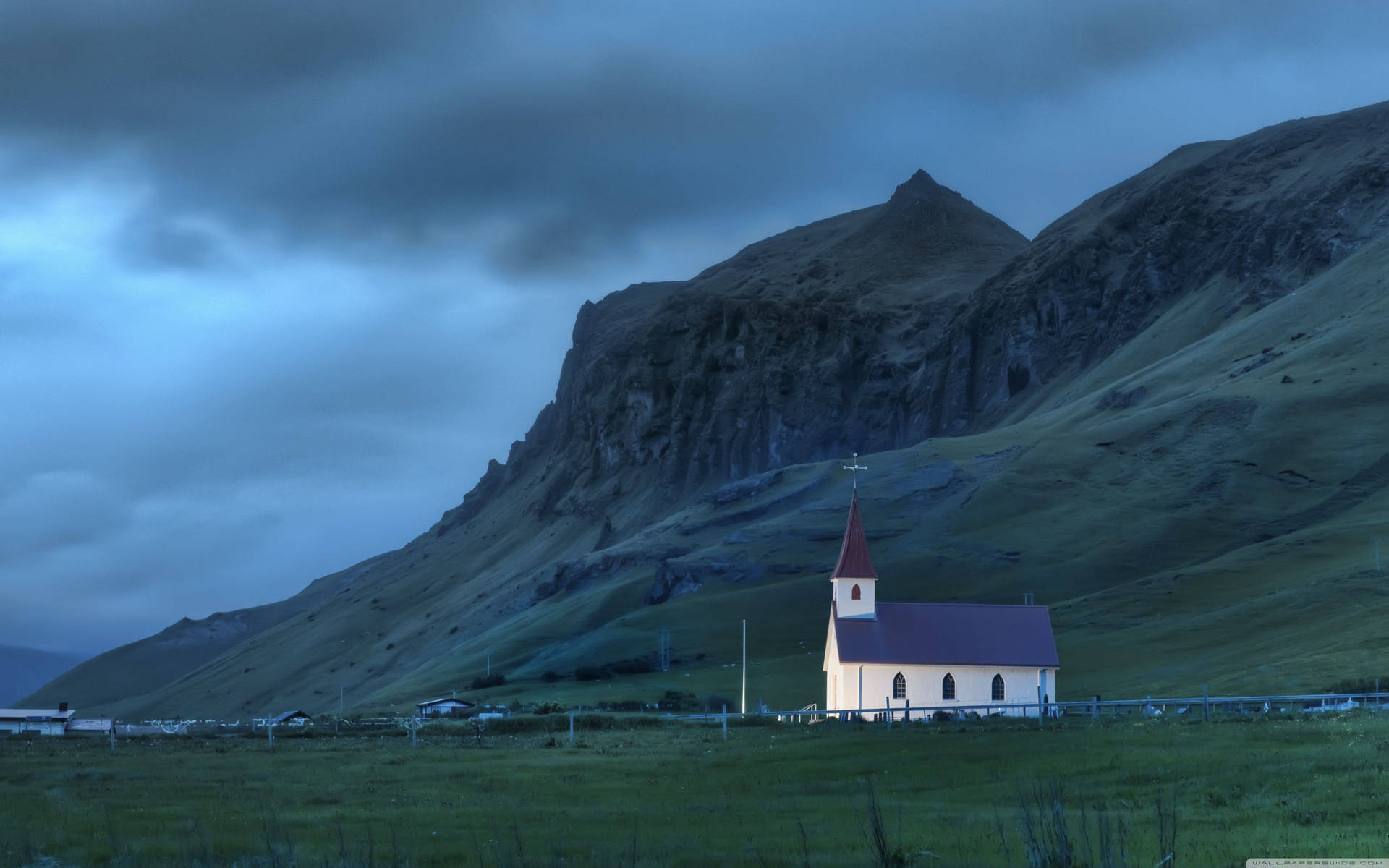 Iceland Mountain Side Church Background