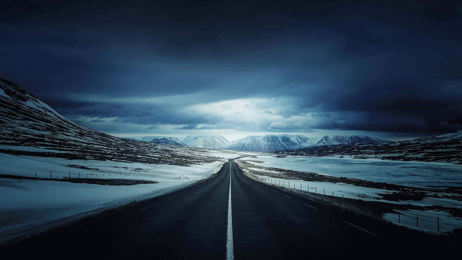Iceland Ring Road And Clouds Dark Mode Background