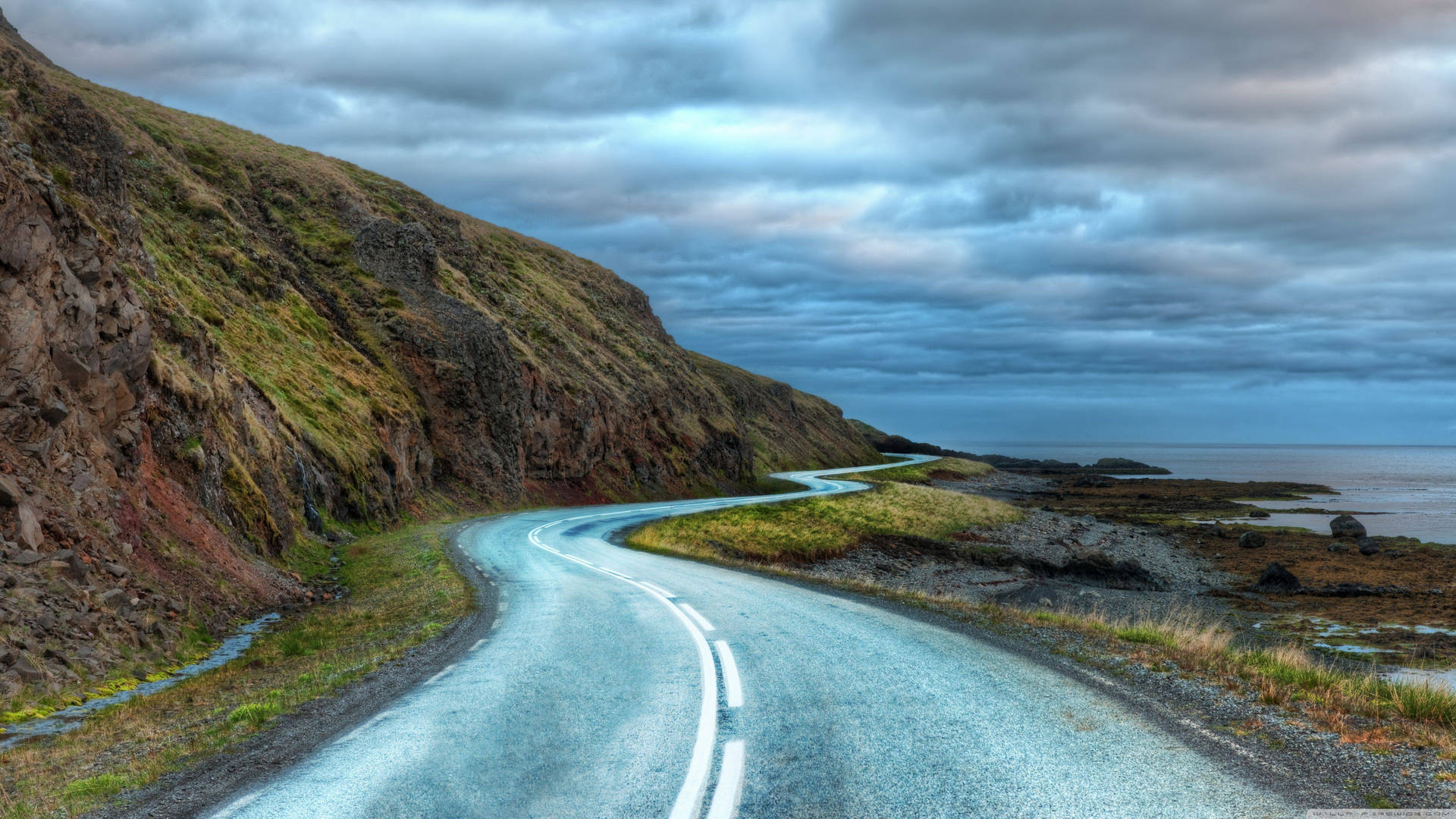 Iceland Seaside Road Background