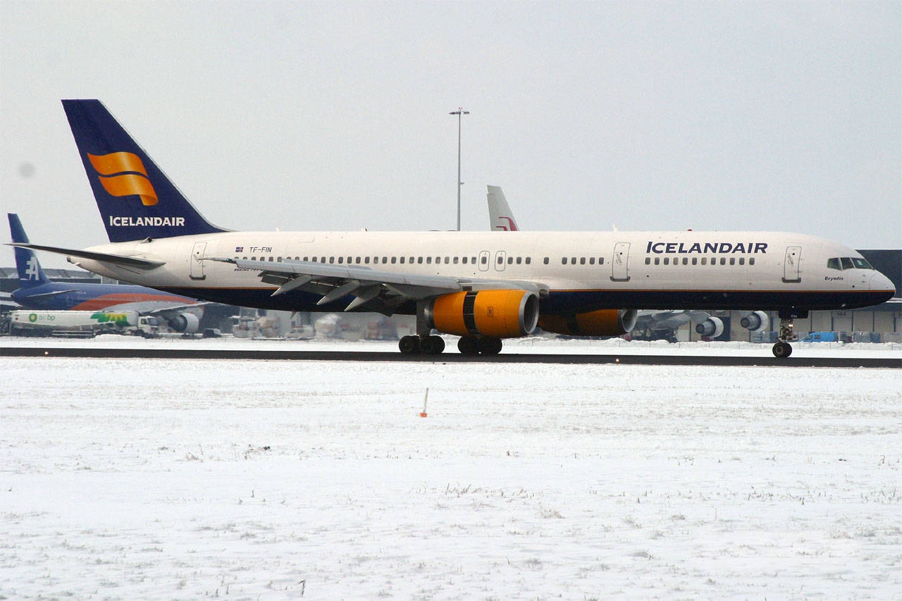 Icelandair Airplane On Snowy Runway