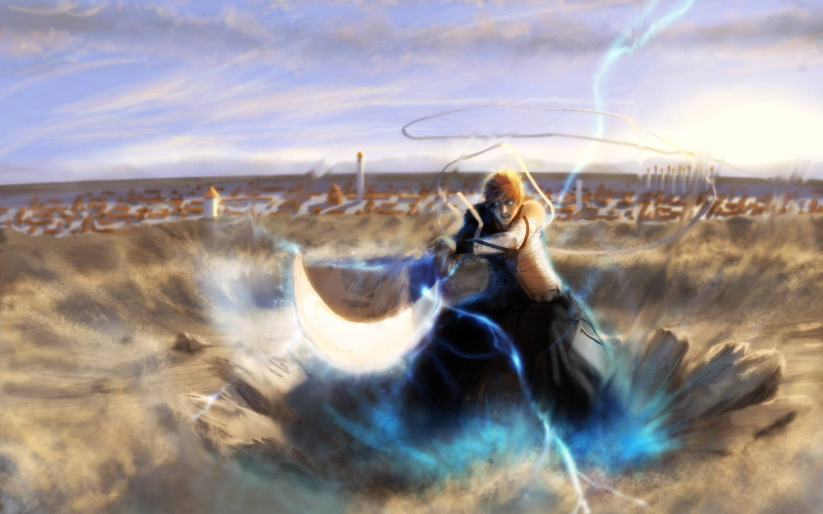 Ichigo Bankai Blue Lightning Background