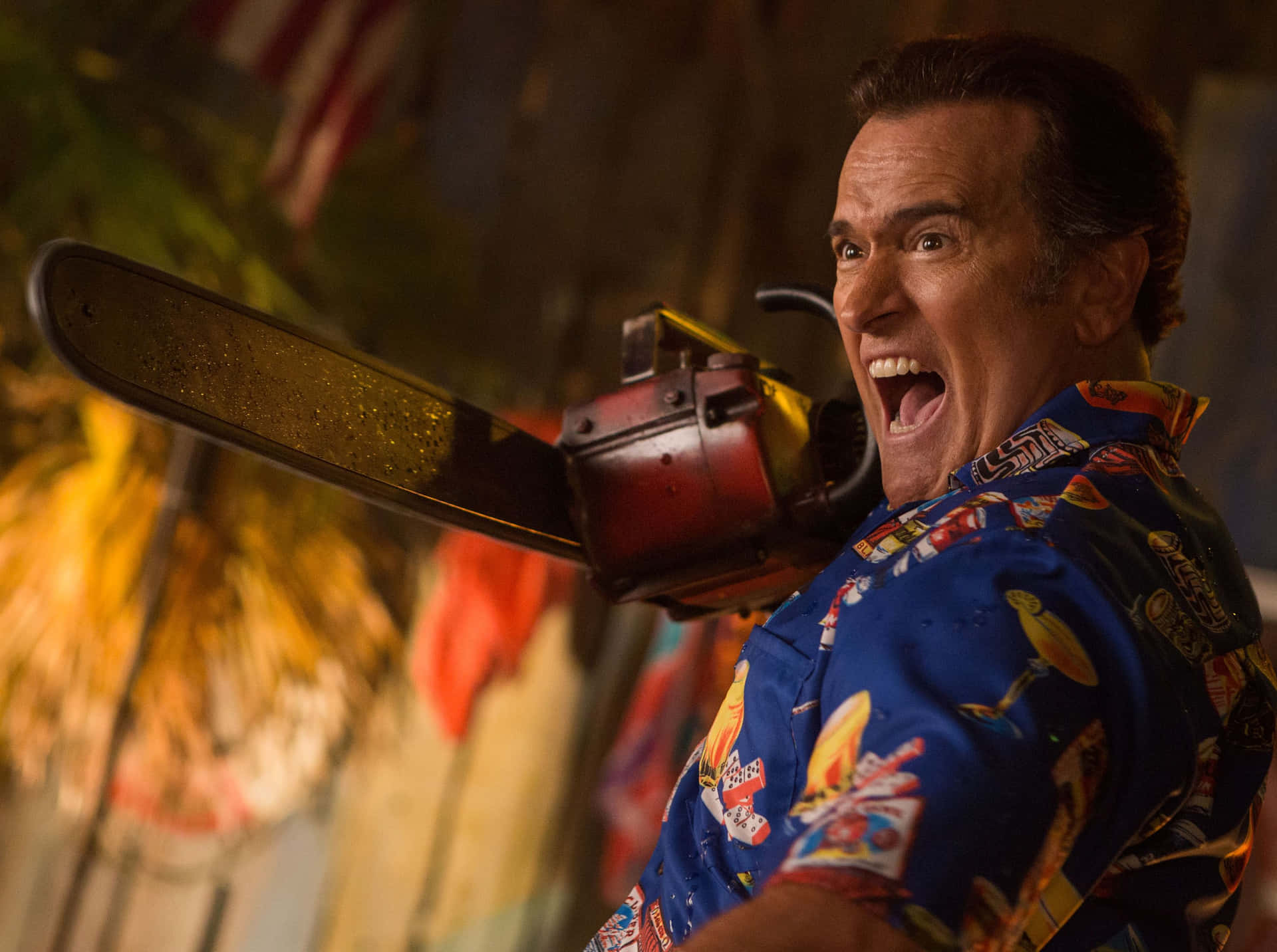 Iconic Actor Bruce Campbell In Spotlight Background