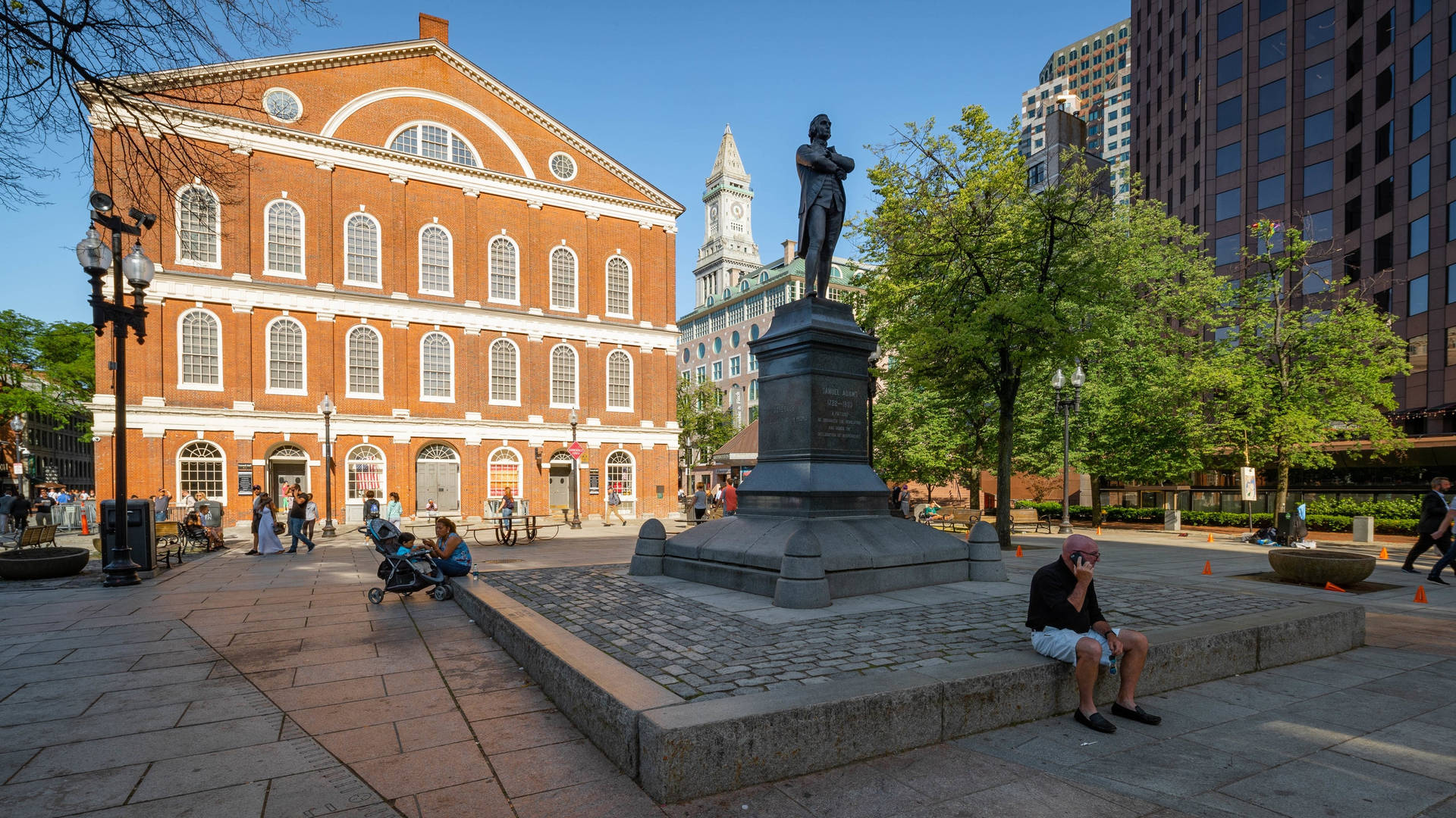 Iconic American Landmark - Faneuil Hall With A Monument In Foreground In Boston