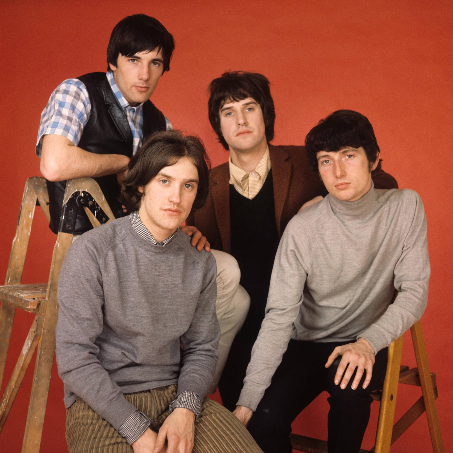 Iconic British Rock Band, The Kinks, During A Studio Photoshoot. Background