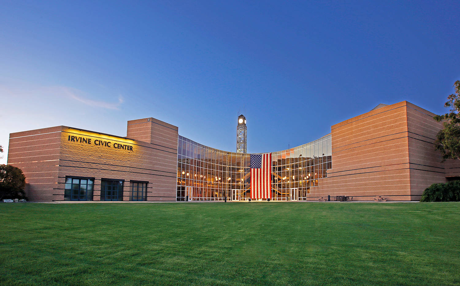 Iconic Brown Painted Buildings Of Irvine Cityscape Background