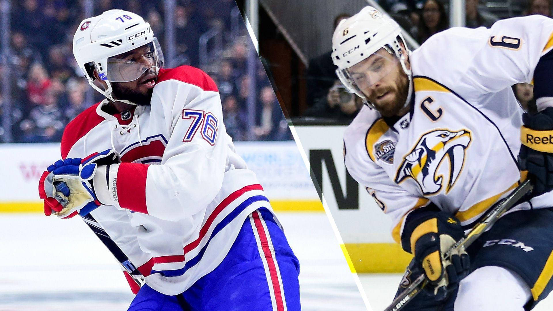 Iconic Defenders: Shea Weber And Pk Subban On Ice Background