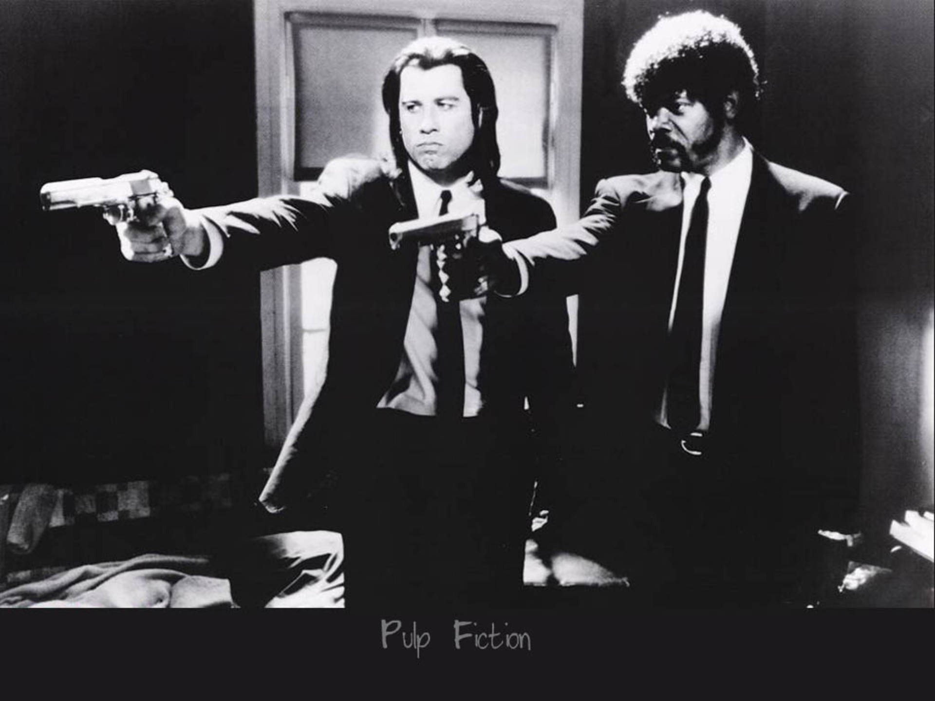 Iconic Duo Vincent And Jules From Pulp Fiction In A Monochromatic Shot Background