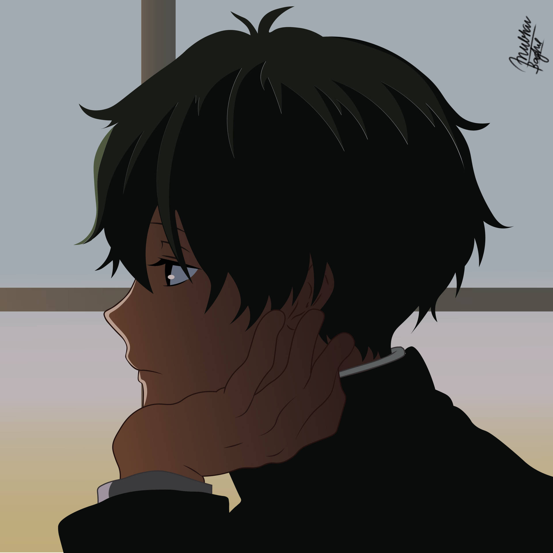 Iconic Hotaro Oreki Sad Boy Cartoon Background