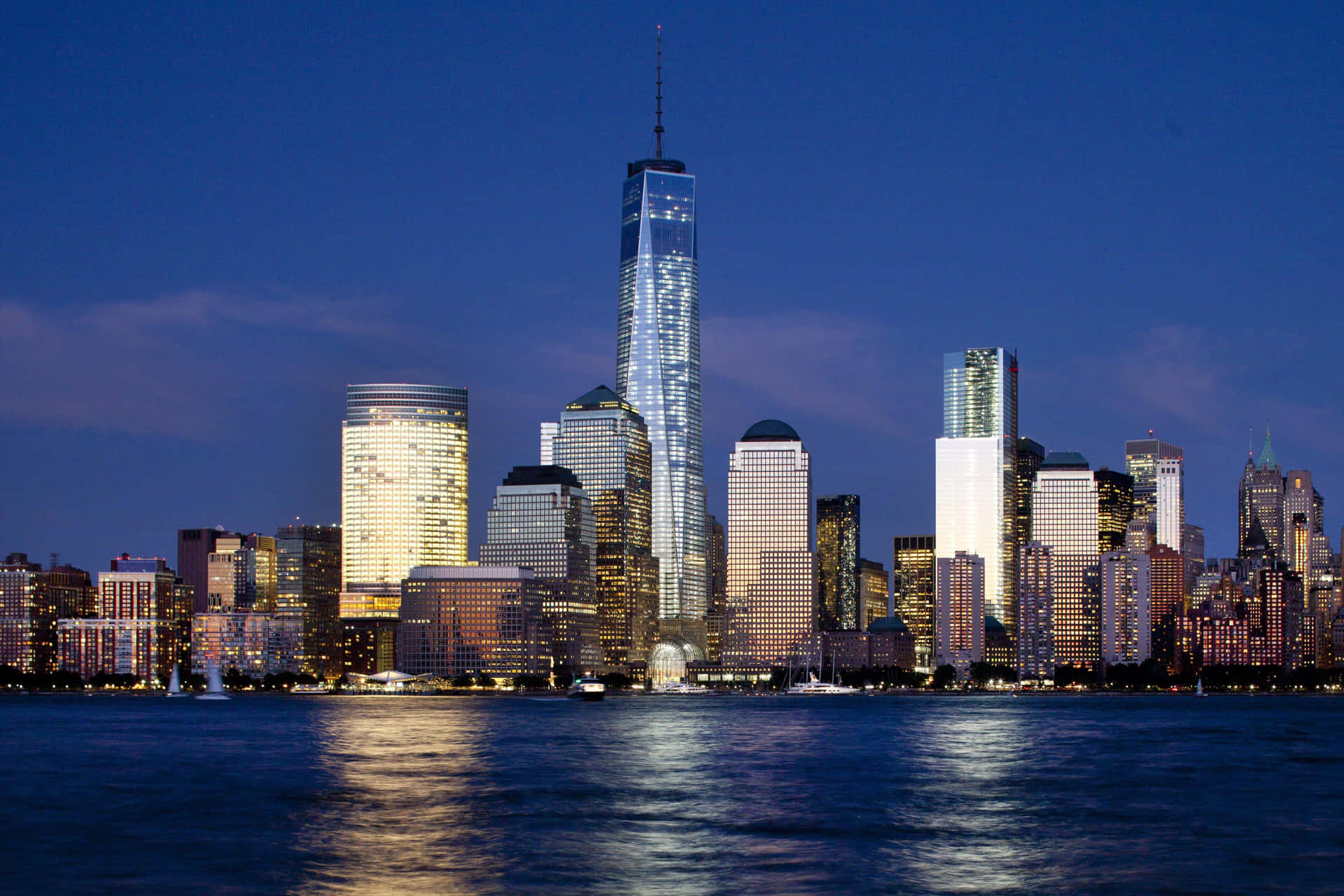 Iconic Huge Freedom Tower Manhattan Skyline Background
