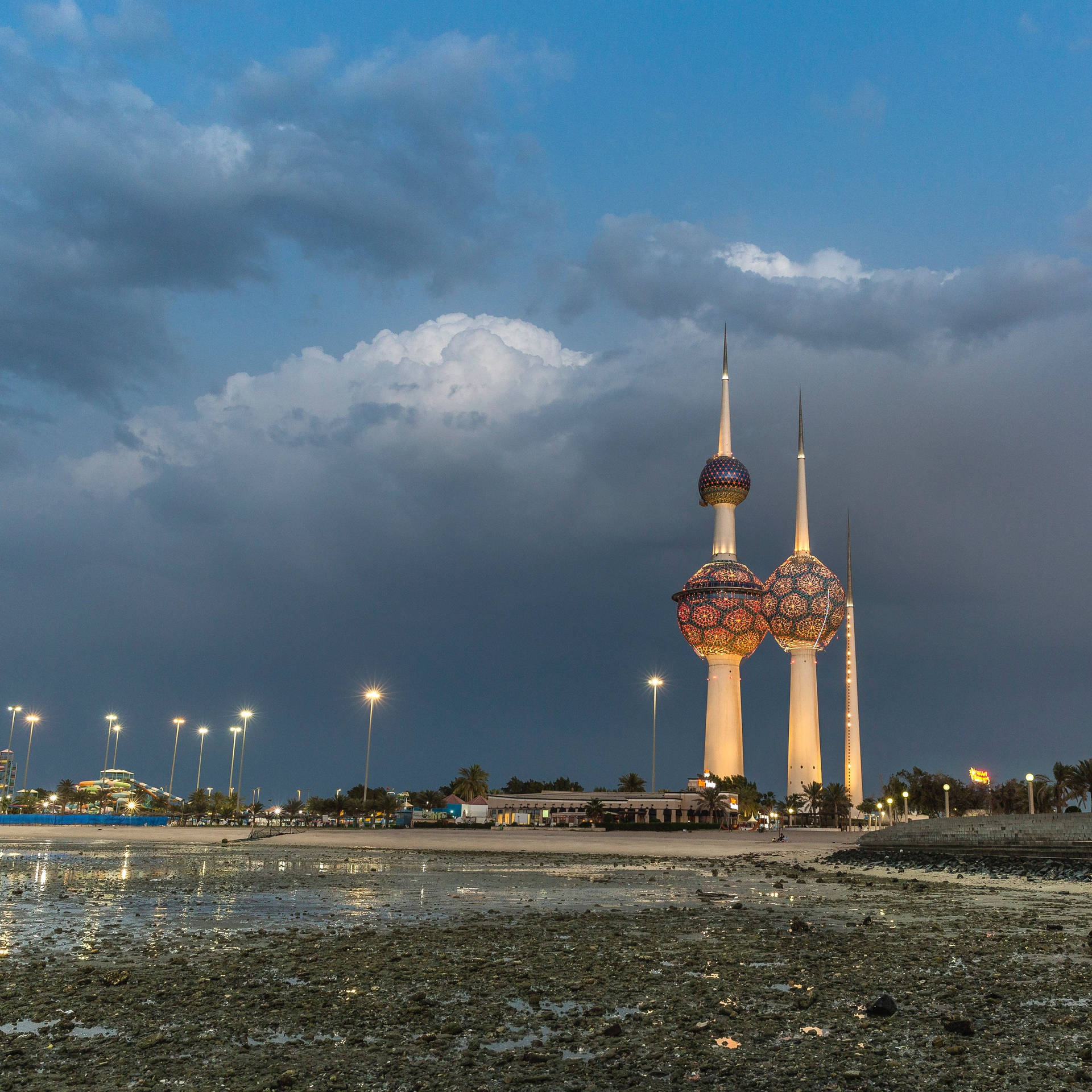 Iconic Kuwait Towers Against Skyline Background
