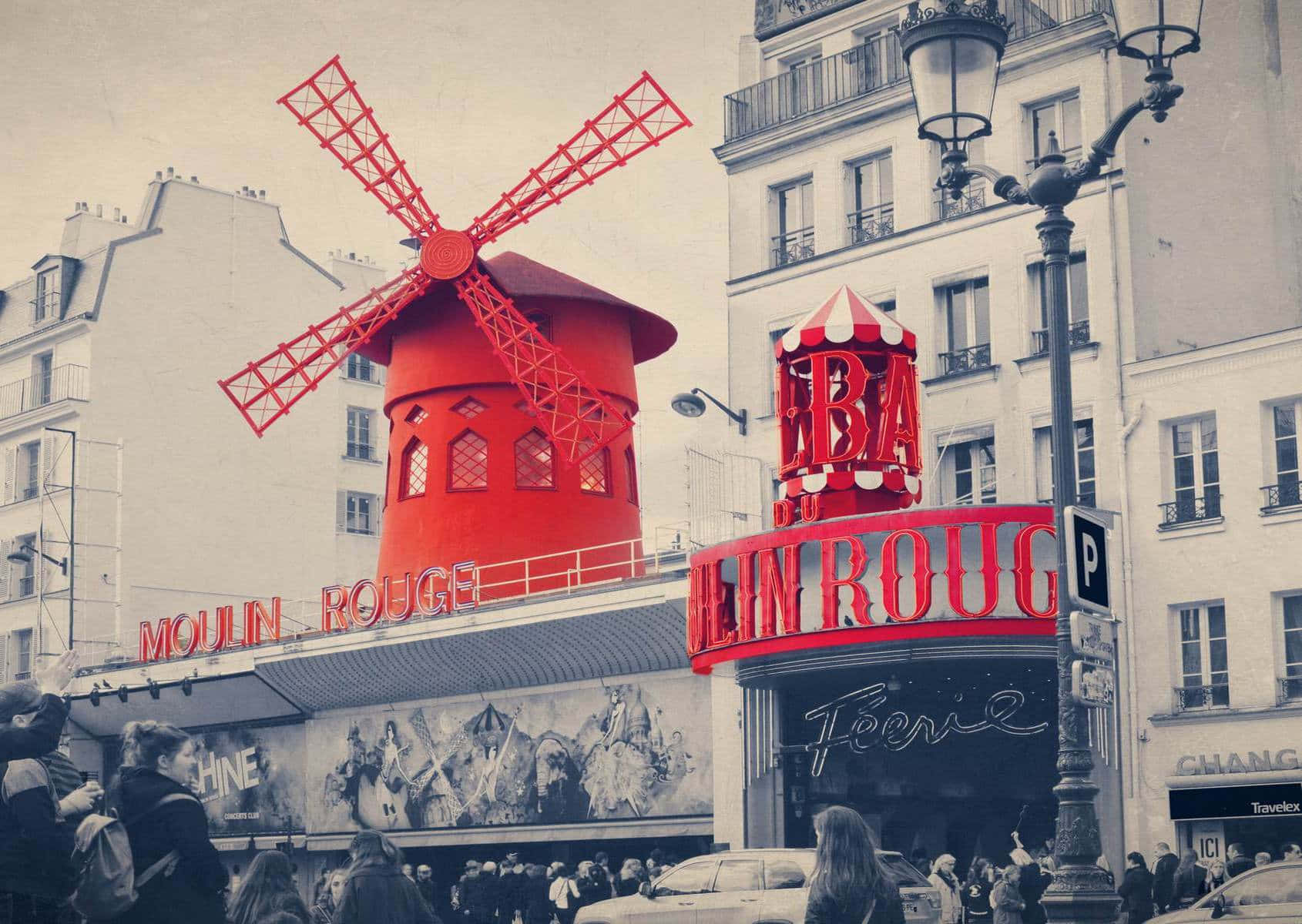 Iconic Moulin Rouge Windmill Background