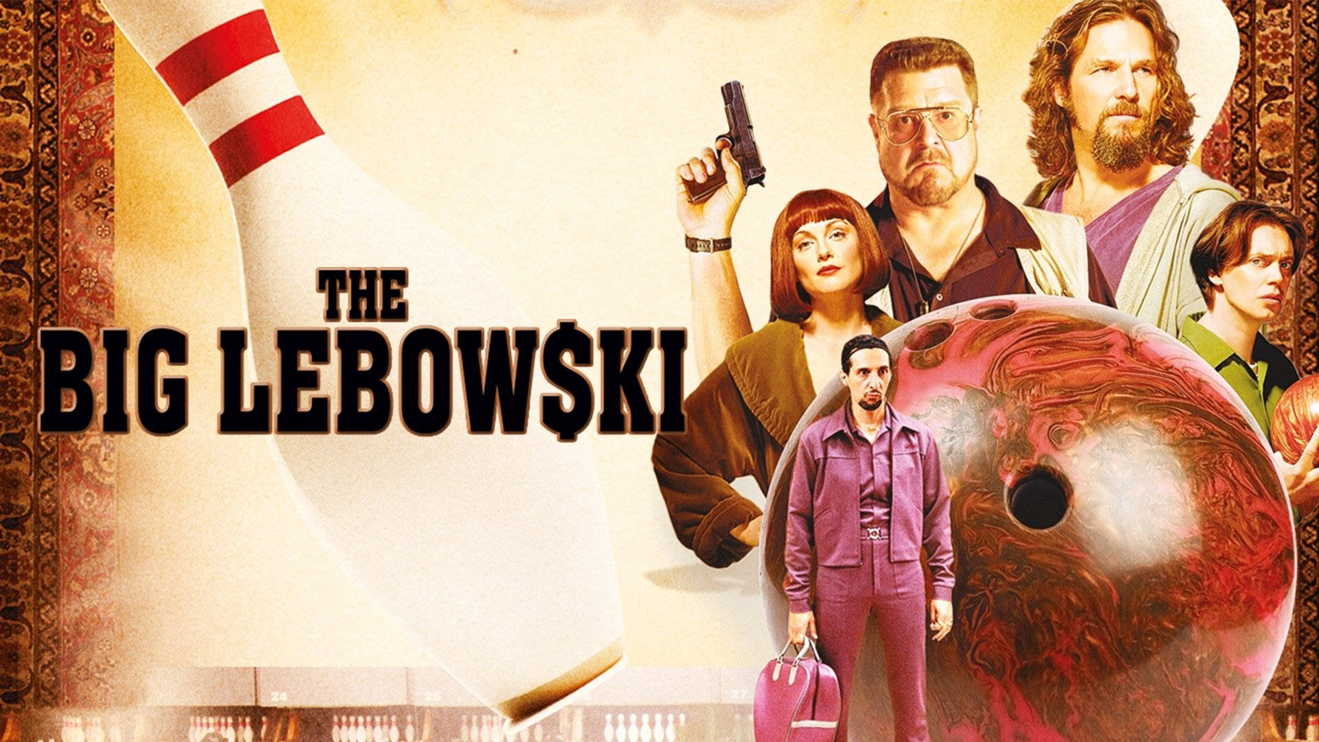 Iconic Movie Poster Of The Big Lebowski Featuring Main Characters.