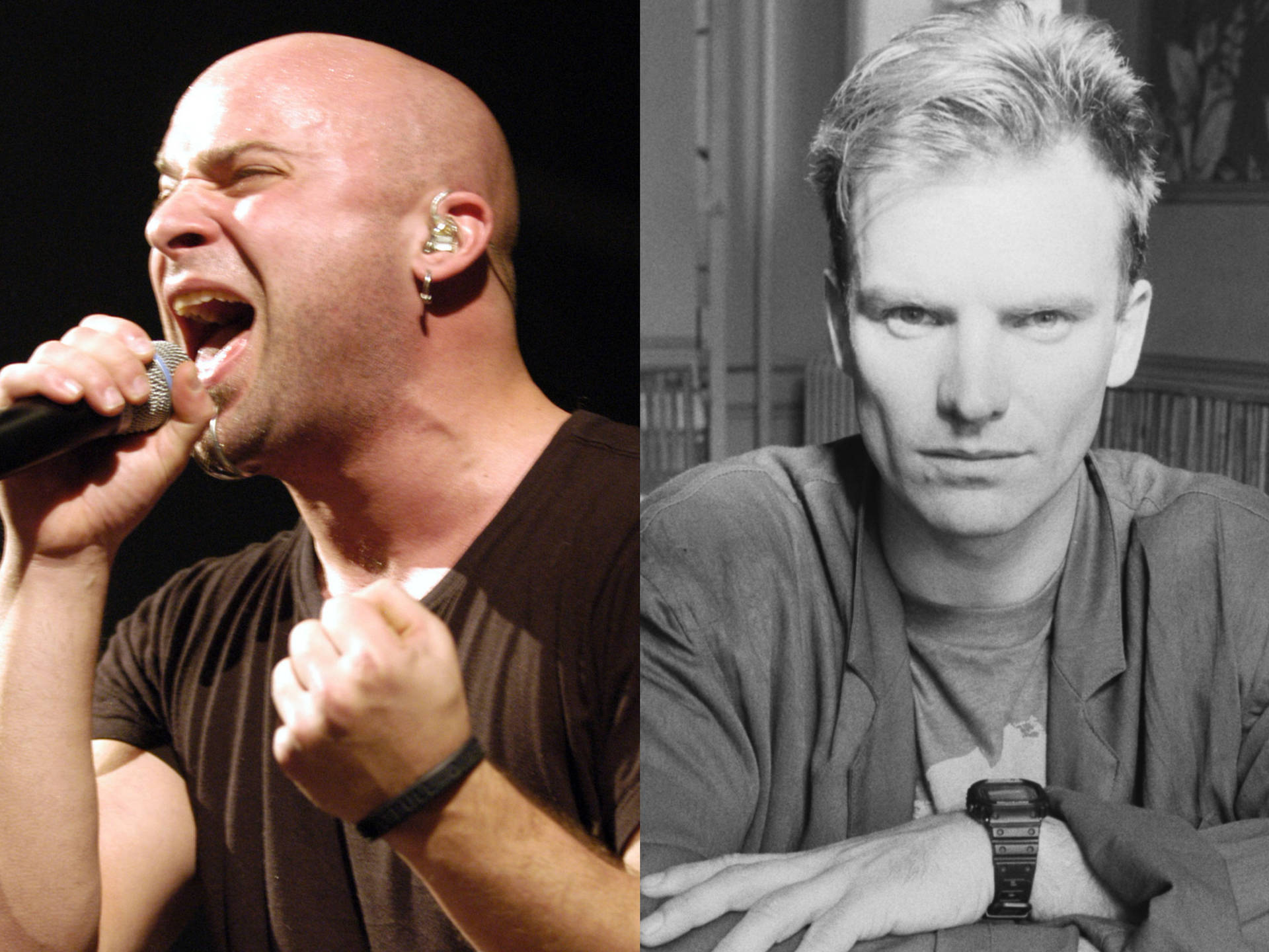 Iconic Musician Sting Composing Alongside Musician David Draiman Background