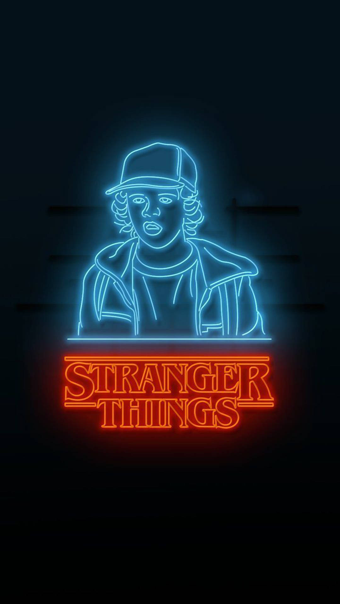 Iconic Stranger Things Artwork Displaying The Main Characters Against An Eerie, Otherworldly Backdrop. Perfect For Your Iphone. Background