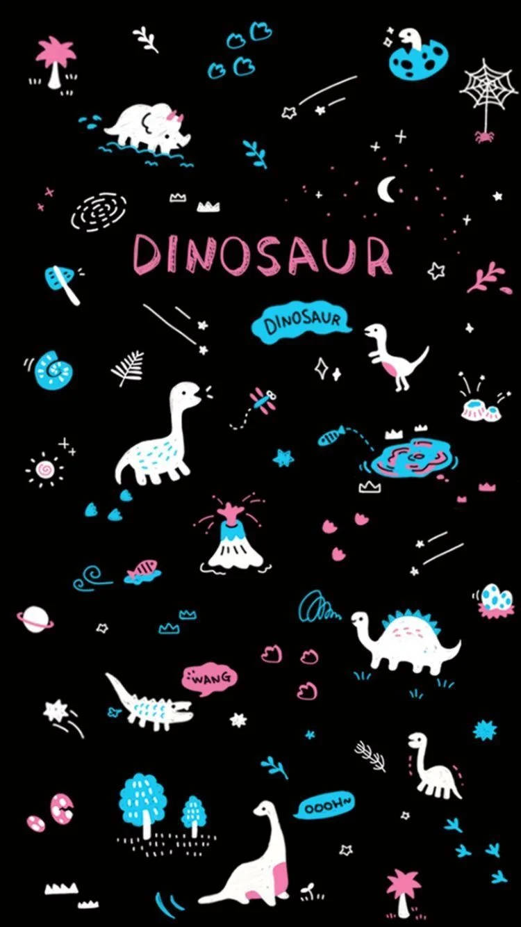 Icons Of Different Dino Kawaii Iphone Background