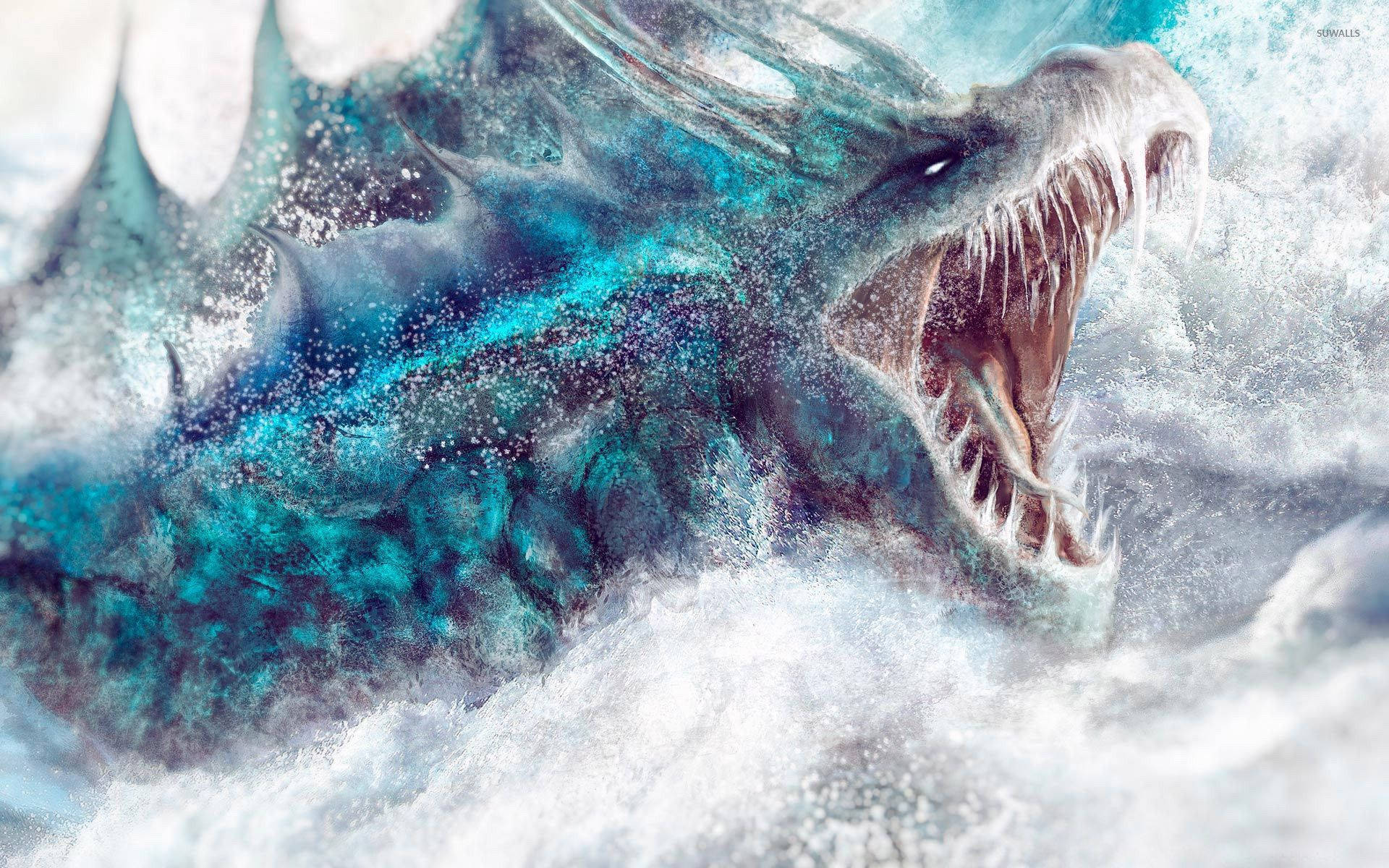 Icy Blue Japanese Dragon Pc Background