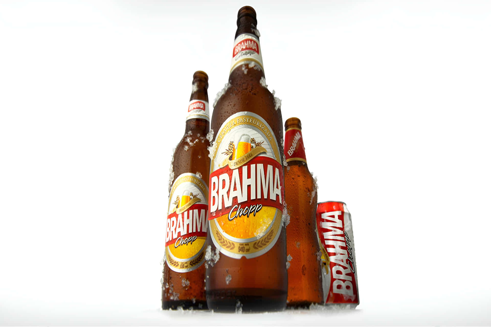 Icy Brahma Chopp Pilsen Beer Bottles And Can Background