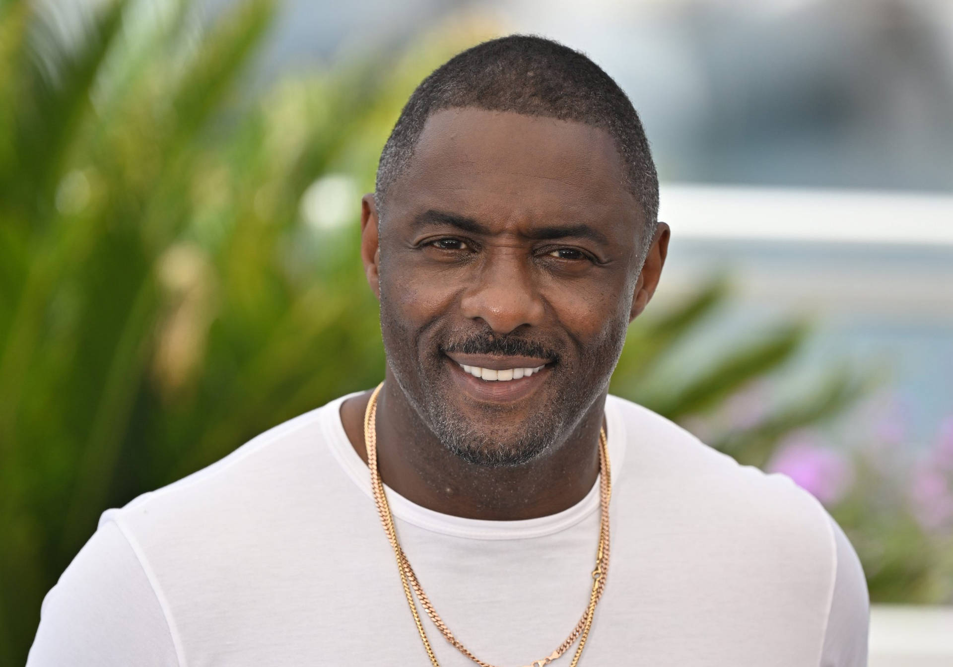 Idris Elba Against Blurry Leaf Backdrop