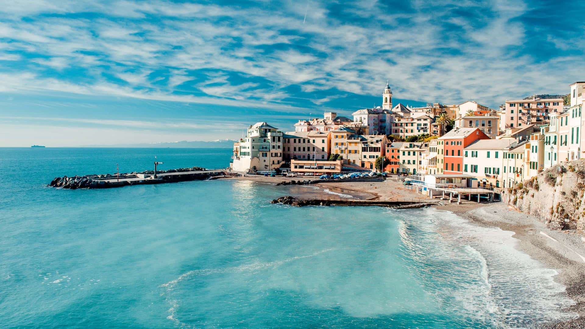 Idyllic Coastal Town Scenery Background