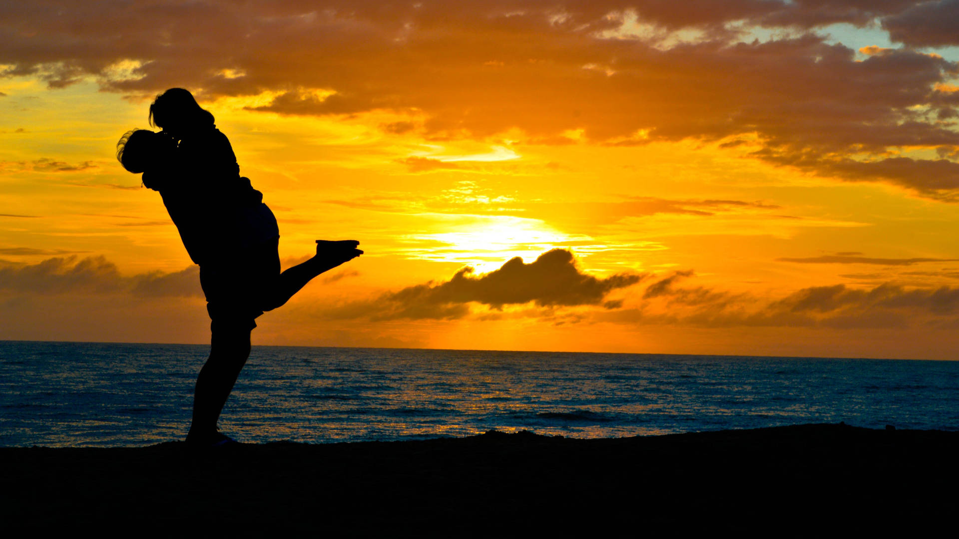 Idyllic Moment Shared By Couple On Tropical Beach Background