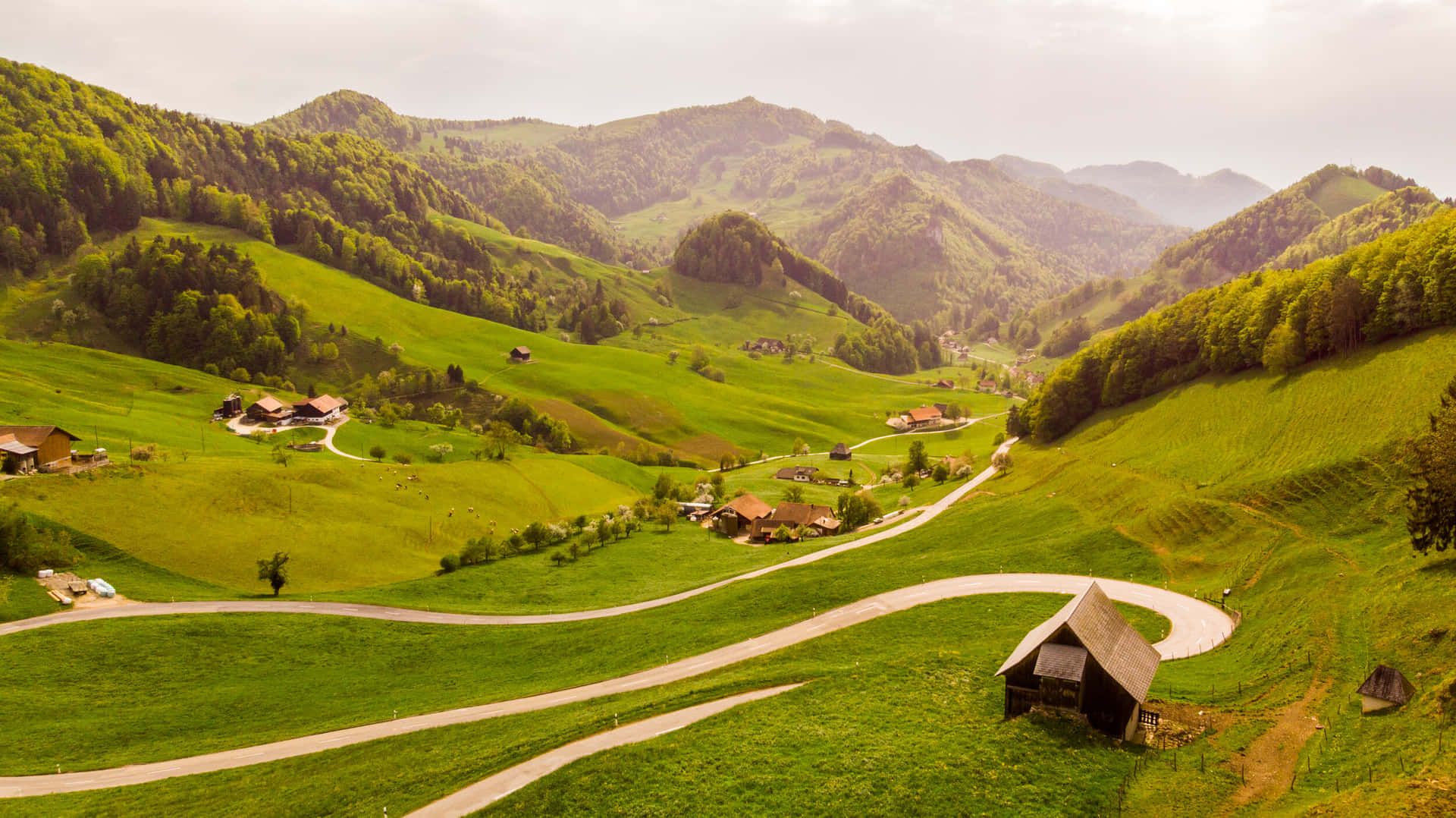Idyllic Mountain Village Scenery Background