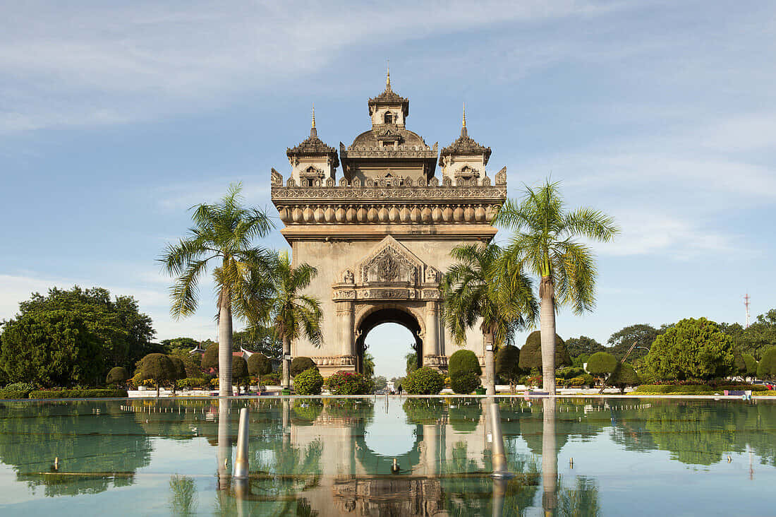 Idyllic View Of Patuxai Monument Against A Clear Sky Background