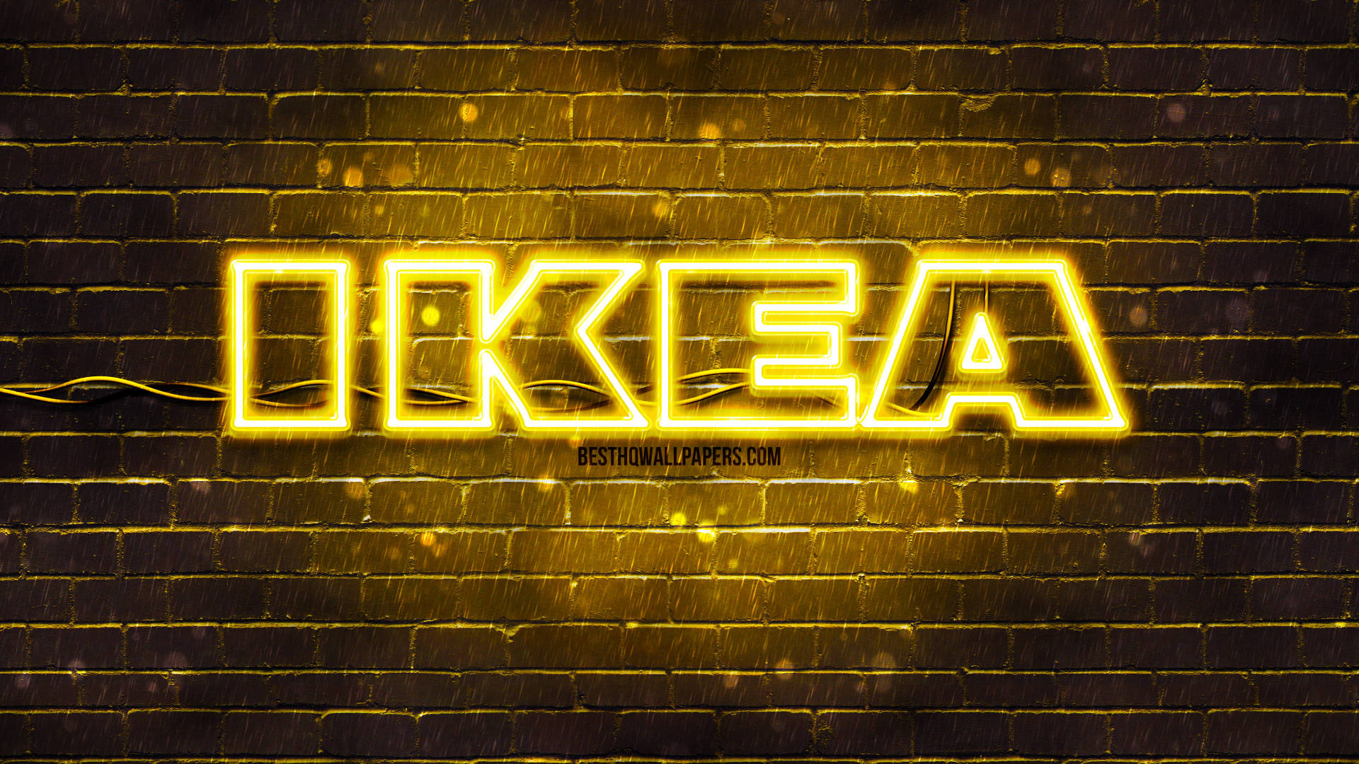 Ikea Logo Yellow Led Brick Background