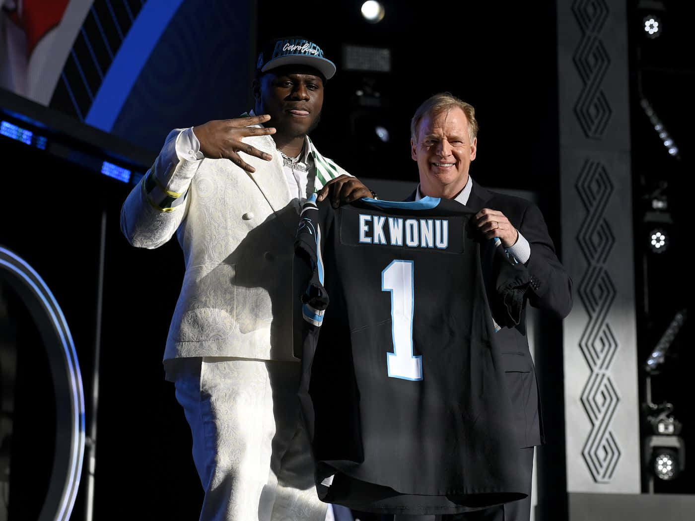 Ikem Ekwonu Black Carolina Panthers Jersey Background